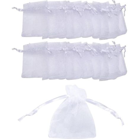HOXILEELEO - confezione da 20 sacchetti regalo organza bianco, copertine di album, gioiello-7 x 9 cm, borse, coulisse sacchetti di gioielli da sposa perfetto per le vacanze (1/5)