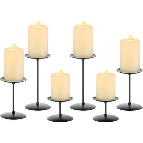 Bougeoirs en métal - Lot de 6 bougeoirs modernes en fer noir pour la maison, la cheminée, la salle à manger (1/4)