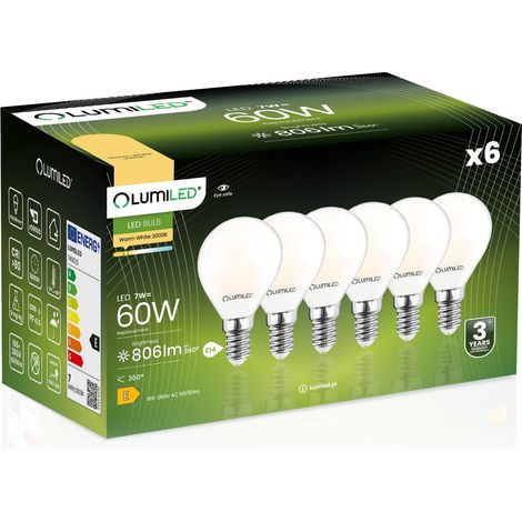 6x LED-Lampe E14 Kugel P45 7W = 60W 806lm 3000K warmweiß 360° Glühfadenbeleuchtung