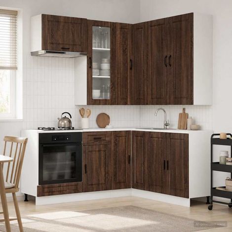 Ensemble de meubles de cuisine 8 pièces en bois d’ingénierie chêne brun avec pieds réglables - PANGIVO (1/5)