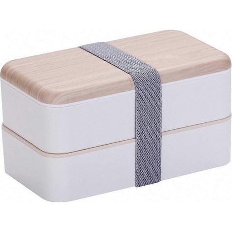 Lunchbox, Kinder-Bentobox, 800-ml-Bentobox mit zwei Fächern und Besteck (weiß)