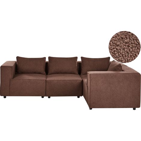 Sofá esquinero izquierdo moderno 4 plazas modular tapizado de bouclé marrón Axebo (1/5)