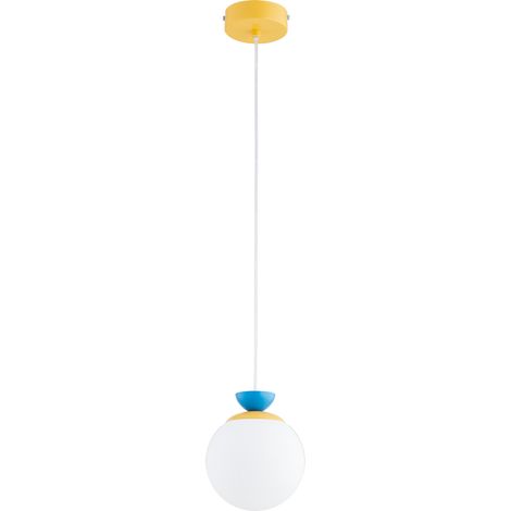 Suspension moderne boule en verre jaune et bleue, 1 lumière E14 10 W, HITOMI Alfa