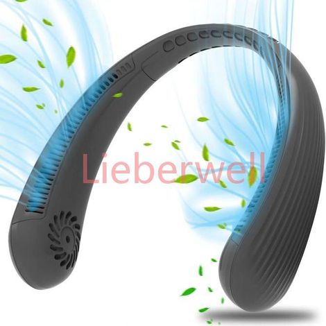 Ventilateur cou Portable,USB Ventilateur 2200mAh sans lame Silencieux personne Collier Ventilateur Nuque Refroidisseur(Noir) (1/5)