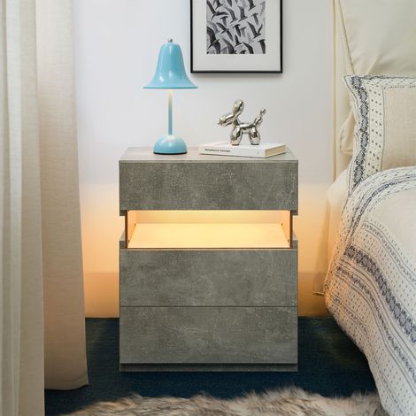 LED Nightstands Acrylic Board LED Bedside Tables for Bedroom End Table with 3 Drawer Dresser for Bedroom Living Room Bedside Furniture (Gray)