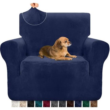 Housse de canapé de 1 place, haute élasticité, protection de meubles pour le salon, Housses de fauteuils -Bleu (1/4)