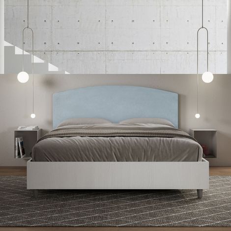Letto contenitore da 160x190 in legno bianco e testata in microfibra azzurro Antilia (1/5)