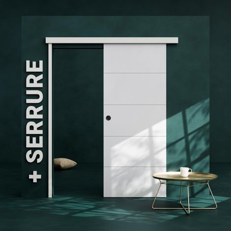 Mon Marché Déco – Porte coulissante prépeinte 83 cm avec serrure – Rail breveté Coulicool – Amortisseurs confort pour fermeture douce – Installation facile