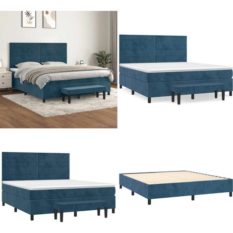 Sommier à lattes de lit et matelas Bleu foncé 160x200cm Velours - Sommier - Matelas à ressorts ensachés (1/5)
