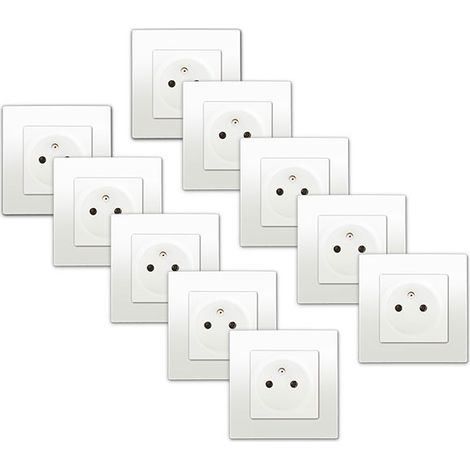LOT de 10 Prises 2P+T Blanc Delta Viva + Plaques Blanc (1/2)