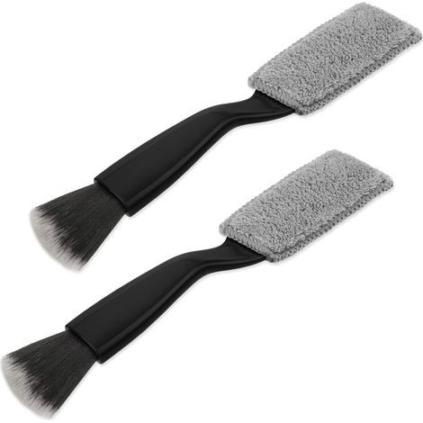 CCYKXA Set of 2 Double-Headed Brushes, 2-in-1 Dust Brush for Car Interior and Exterior, Anti-Scratch, Automatic Cleaning Tool with Soft Bristles for Air Vents (Black)