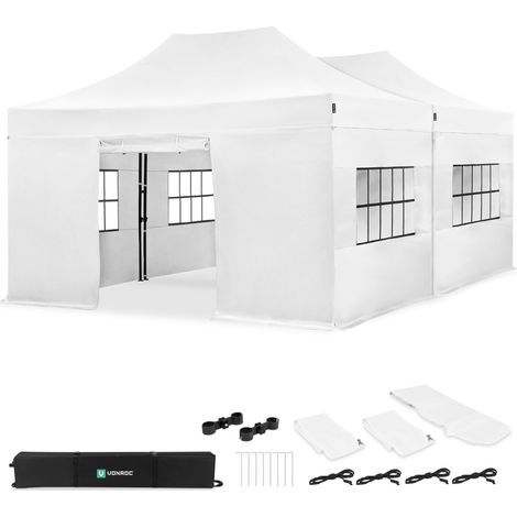 VONROC Tente de réception 6x4,5 m blanche lot 2 tonnelles avec parois et kit de connexion étanche UV 50+ S3 PT502XX (1/4)