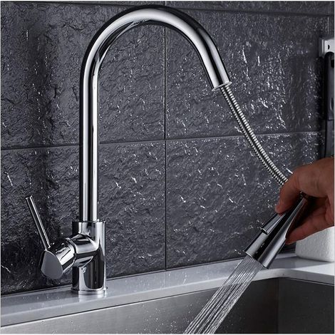 Tirez sur Les robinets de Cuisine Silver Simple Handl Gold Cuisine Robinet Robinet Robinet Simple Trou Mélangeur Tap Tap Mitigeur Tap(A) (1/5)