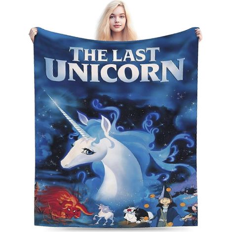 Couverture du film « La Dernière Licorne » (150 x 125 cm) - Couvre-lit doux en flanelle toutes saisons avec les personnages emblématiques du film et un ciel étoilé - Sk-AZXCV194 (1/4)