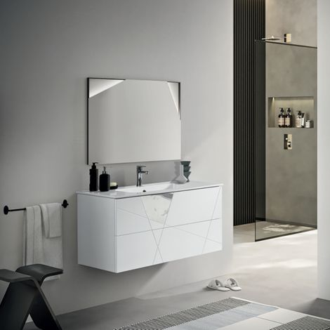 Mobile da bagno sospeso moderno base 100 CRIZIA con lavabo, BIANCO OPACO (1/4)