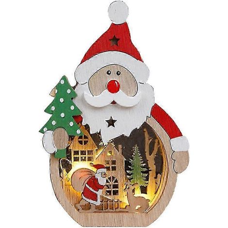 Décorations de Noël lumineuses de bureau en bois, ornement lumineux, panneau de table, Père Noël à la maison (1/5)