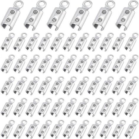 300 embouts de câble à sertir pliables en acier inoxydable 304, couleur acier inoxydable, 8,5 x 3 mm, trou : 1,2 mm ( ) (1/5)