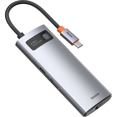 Hub USB multifonctionnel 6 en 1 USB-C PD HDMI 3x USB 3.2 RJ45 Gris (1/5)