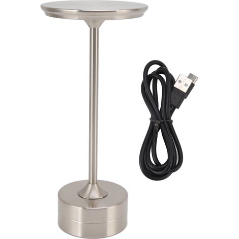 Lampe de table sans fil rechargeable 2000mAh, 3 niveaux de luminosité, portable USB-C, LED en métal argenté, lampe de chevet (1/5)