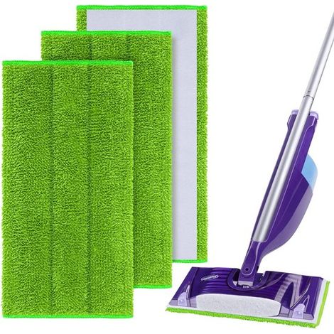 Lot de 3 lingettes de rechange réutilisables – Compatibles avec serpillères plates – Microfibre lavable – Vertes (1/5)