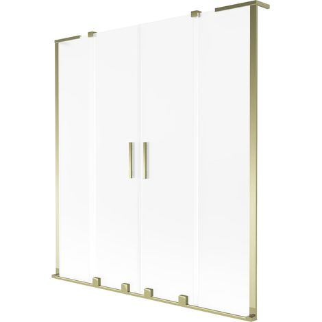 Mexen Velar L Duo paravento vasca 2-ante scorrevole 140 x 150 cm, smerigliato, oro spazzolato - 896-140-003-32-55 (1/2)