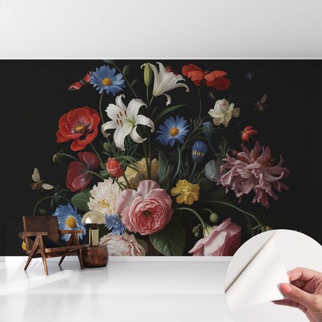 Papier peint adhésif décoratif pour salon chambre et cuisine Facile à poser avec colle Fleurs et insectes 416x254 cm (1/5)