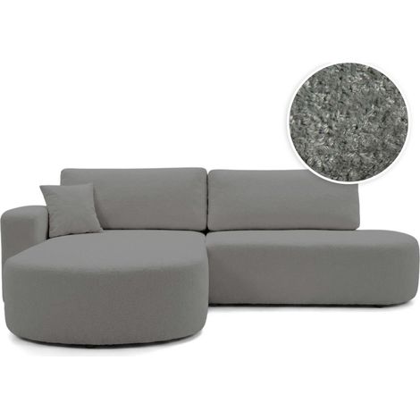 Canapé d'angle max réversible et convertible KIARA 5 places en tissu bouclette - Gris foncé (1/5)