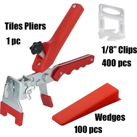 Kit de Nivellement pour Carrelage avec 1 Pince, 400 Clips(3 mm), 100 pièces Cales réutilisables Ensemble,Système de nivellement pour carrelage de Carreaux épaisseur3-12 mm (1/4)