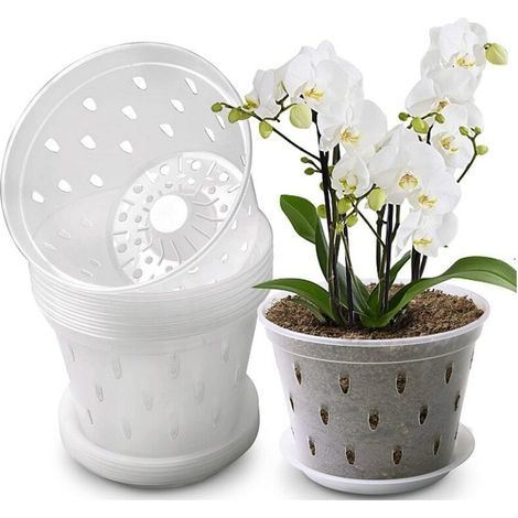 Pots d'orchidées en plastique de 5 pouces, sans plateau, pots de plantation d'orchidées transparents, pots en filet de contrôle des racines des plantes avec trous, 10 pièces (1/4)