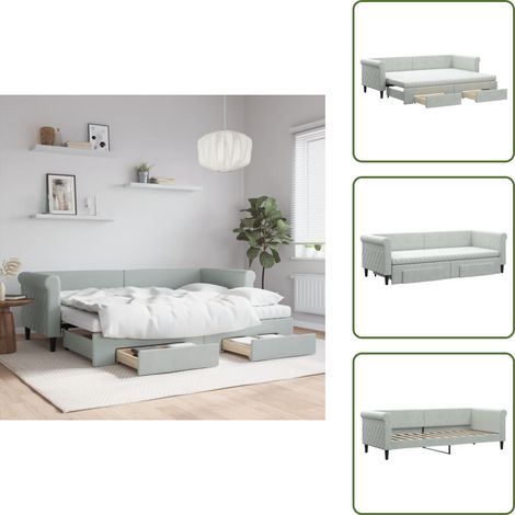 Tagesbett Ausziehbar mit Schubladen Hellgrau 80x200 cm Samt - Sofa - Schlafsofa - Gästebett - Tagesbett - Doppelbett (1/5)