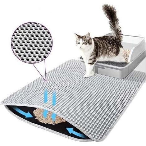 Tapis Litiere Chat,Tapis de Litire pour Chat Avec Couche Antidrapante,Tapis pour chat Impermable, Antidrapant, Tapis Chat, Tapis de Toilette Chat pour Les Types de Chat Bac Litire (Gris) (1/5)