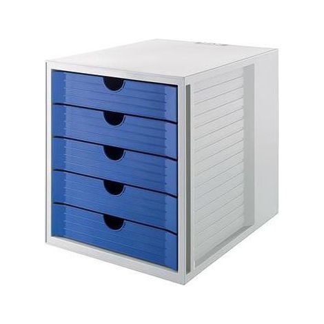 HAN Schubladenbox HAN SYSTEMBOX KARMA 5 Schubladen DIN A4 DIN C4 Kunststoff 80-100 % RezyklatGehäusefarbe: öko-grau Farbe der Schublade: öko-blau (1/4)