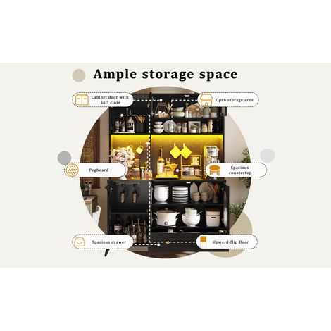 Armoire moderne avec éclairage LED. Grande armoire de cuisine équipée de prises USB et d’électrodes. Armoire haute pour la cuisine et le salon. Armoire à rangement avec paroi creuse, tiroirs et planch (1/5)