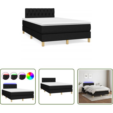 vidaXL LED-Leiste - Boxspringbett mit Matratze & LED Schwarz 120x190 cm Stoff (1/5)
