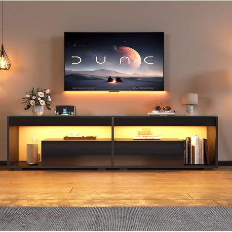MEUBLIV mueble TV 180x40x46 cm negro con LED, 2 cajones, soporte para 70 pulgadas (1/5)