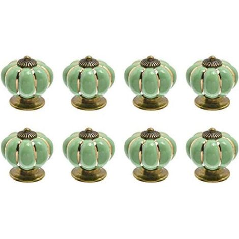 Lot de 8 boutons de porte en céramique vintage en forme de citrouille Vert clair (1/5)