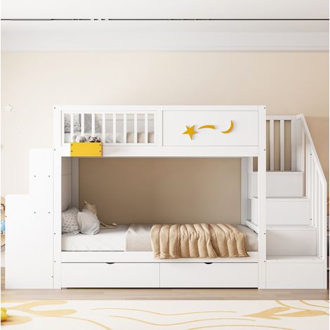 lit chambre adulte rangement 90x200 bois blanc bureau OKMYHOME (1/5)