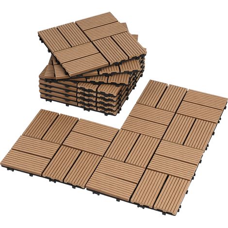 Randaco WPC Terrassenfliesen 30x30 cm Teakfarben 11 Stück 1 m² Klickfliesen Garten Balkon (1/5)