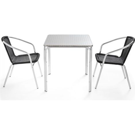 Table de jardin carrée et 2 fauteuils en aluminium (1/5)