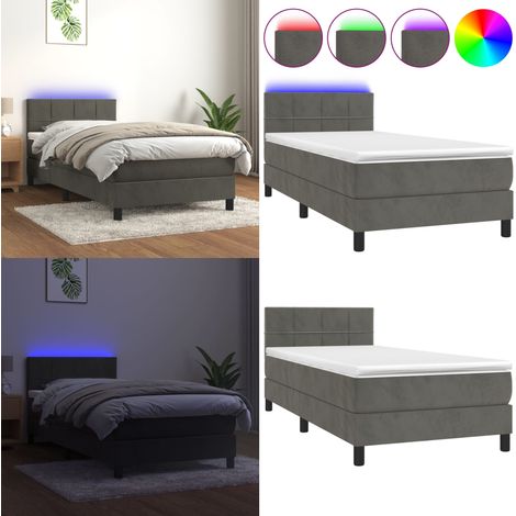 Cama box spring colchón y LED terciopelo gris oscuro 80x200 cm - Colchón con LED - Cama de terciopelo