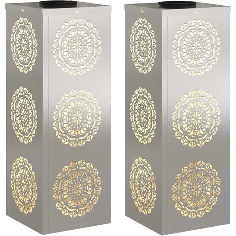 Set di 2 lampade da giardino solari dal design moderno 18 x 18 x 50 cm in acciaio patinato arrugginito 020052598
