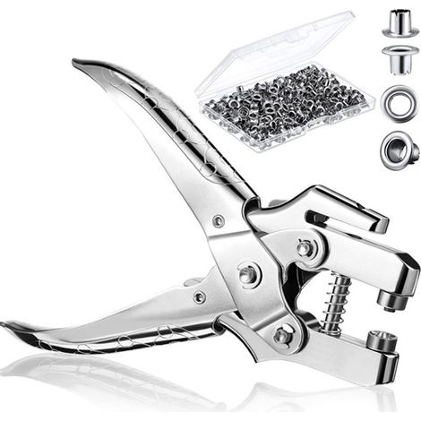 Ösenzange Set Lochzange mit 100 Ösen–16 cm Leder Gürtel Locherzange Ösenzange für Stoffe–Lochzange mit Ösen 7,2mm Nieten Gold–Lochnieten mit Zange Stoff,Kleider,Schuhe,Taschen,Basteln (Silver)