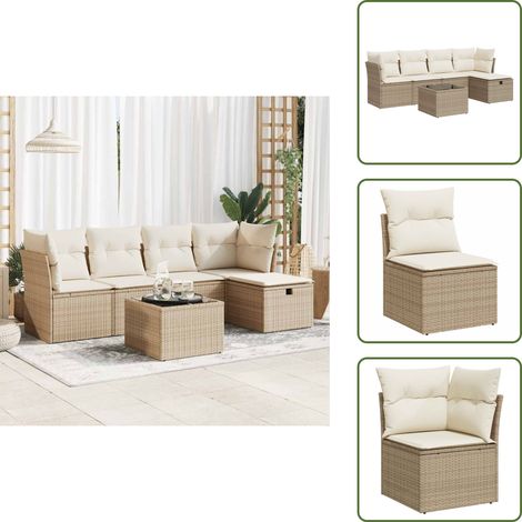 6-tlg. Garten-Sofagarnitur mit Kissen Beige Poly Rattan - Gartensofa Set - Garten Sofa Set - Outdoor Sofa Set - Garten Sofagarnitur (1/5)
