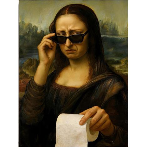 Mona Lisa Poster WC Humour, 30 x 40 cm Affiche Toilette Amusante, Tableau Décoratif pour Toilettes et Salle de Bain, Décoration Murale Drôle avec Papier Toilette (1/5)