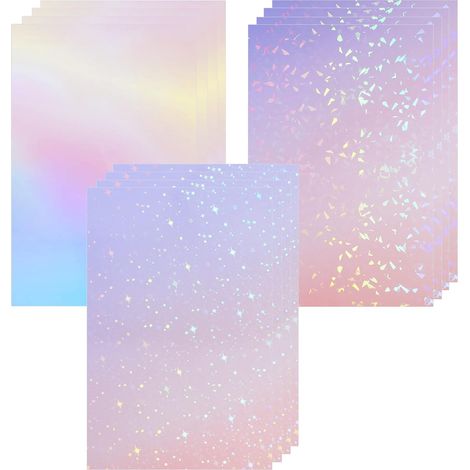 Lot de 12 Feuilles de Vinyle Adhésif Holographique, 21 x 29,7 cm Vinyl Holographique Papier Autocollant Holographique Transparent A4 pour Artisanat Décalcomanies Décorations (3 Motifs) (1/5)