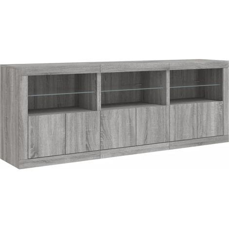 Credenza cassettiera mobile contenitore organizer cucina soggiorno salotto con luci LED sonoma 1815 x 37 x 67 cm grigio 020030064