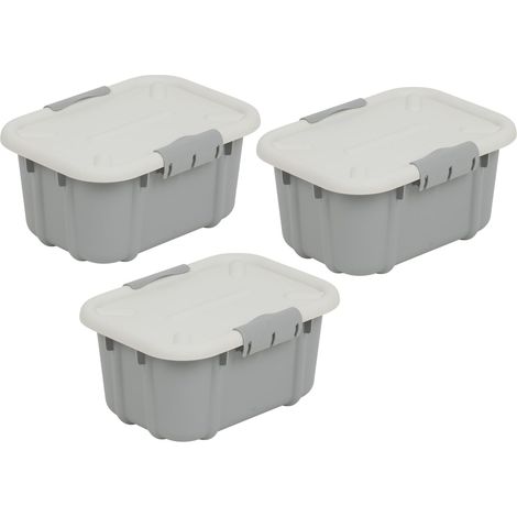 Lot de 3 boîtes de rangement universelles avec couvercle - 8 l - Plastique PP sans BPA - Gris clair (1/3)