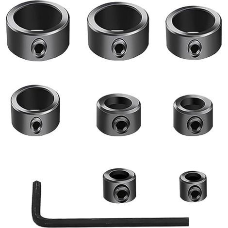 Butée de Profondeur Bague,8pcs Positionneur de Foret,Colliers de Butée de Profondeur,3mm,4mm,5mm,6mm,8mm,10mm,12mm,16mm Localisateur,Limiteur de Profondeur (1/5)