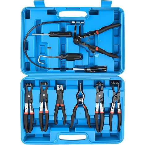 Lot de 9 Pinces à Collier Durite, Coffret de Pinces pour Colliers de Serrage avec Étui de Rangement, Outils de Réparation pour Tuyaux de Carburant (Negro) (1/5)