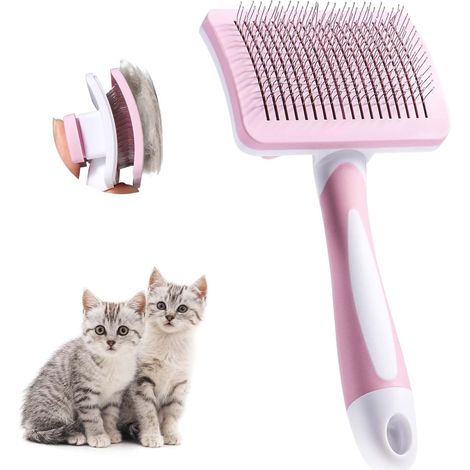 Selbstreinigende Haustierbürste für Hunde und Katzen, entfernt effektiv Unterwolle und Verfilzungen, Rosa (1/5)